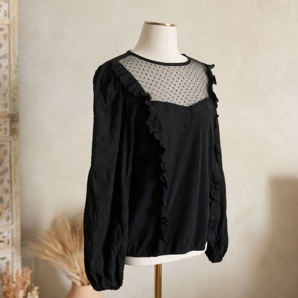 MARC New York Black Eyelet‎ Lace Long Sleeve Shirt size S - Picture 1 of 13